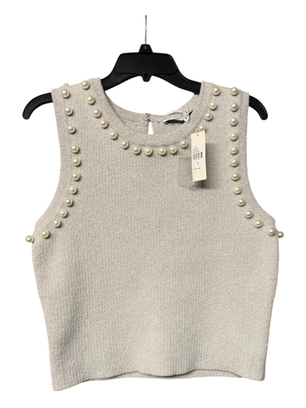 NWT Anthropologie Endless Rose Pearl-Trim Knit sweater sleeveless top, cream